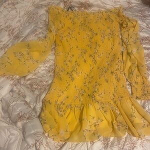 Forever 21 Yellow Floral Smocked Dress
